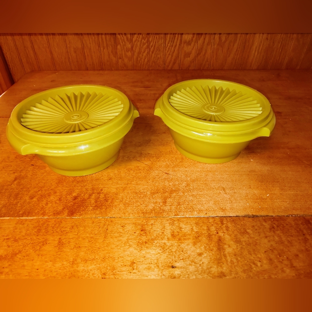 Vintage Tupperware,2 Avocado Green,Kitchen Storage Bowls